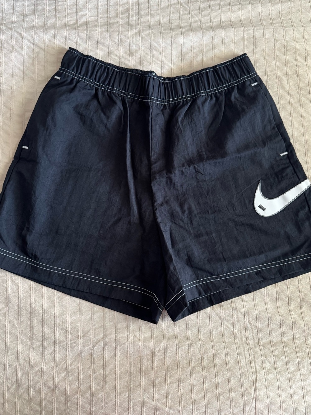 Nike Women’s Black Athletic Shorts with White Swoosh Accent M